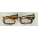 Two Vintage Copper Bugle including John Grey & Sons & Boosey & co , length 28cm(2)