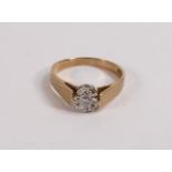 9ct gold diamond solitaire ring, size P, 2.6g.