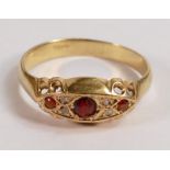 Antique 18ct ruby and diamond ring, size R, 2.9g.