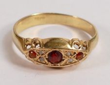 Antique 18ct ruby and diamond ring, size R, 2.9g.