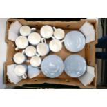 A circa 1955, set of 12 coffee cups and coffee cans and saucers in the Wedgwood Summer Sky