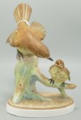 Crown Staffs larger bird model by Doris Lindner, flycatcher & young, measuring 18cm high.