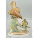 Crown Staffs larger bird model by Doris Lindner, flycatcher & young, measuring 18cm high.