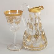 De Lamerie Fine Bone China heavily gilded Glass Crystal Exotic Garden Patterned Water Jug & Wine
