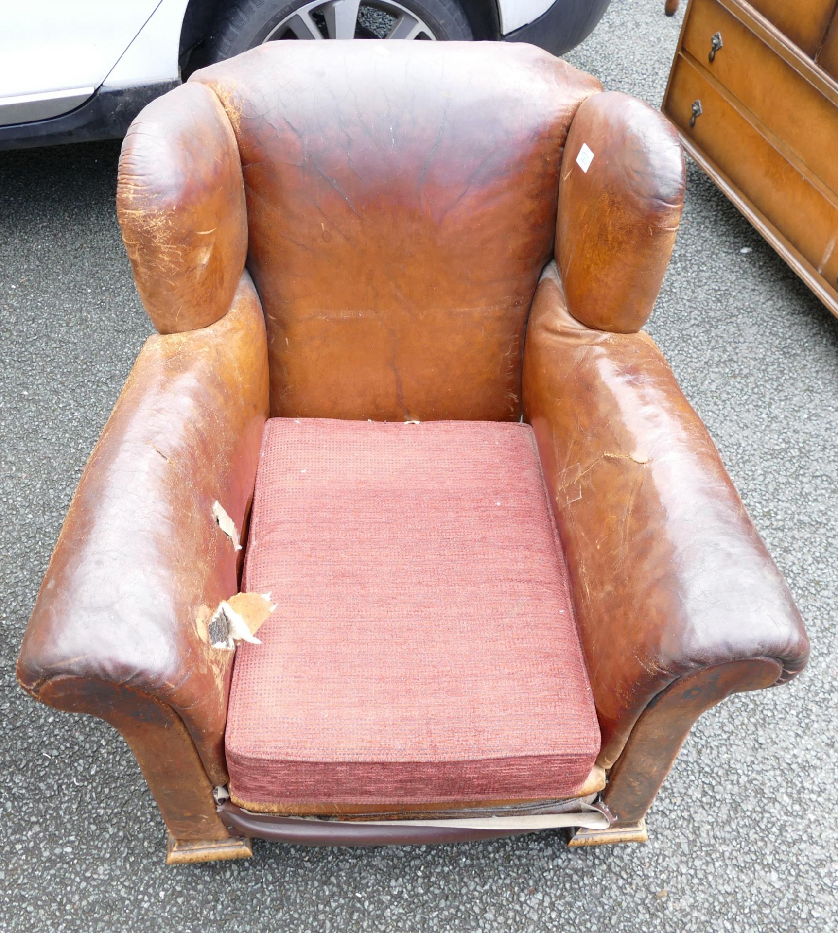 Distressed 19th Century Leather Armchair - Image 3 of 4