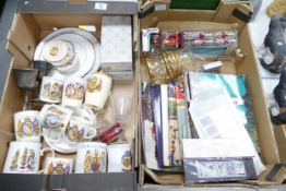 A large collection of vintage Royal Commemorative items including mugs, tankards, book's stamps,