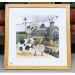 Alex Clark Framed Print Titled Farmyard Train, frame size 55cm x 55cm