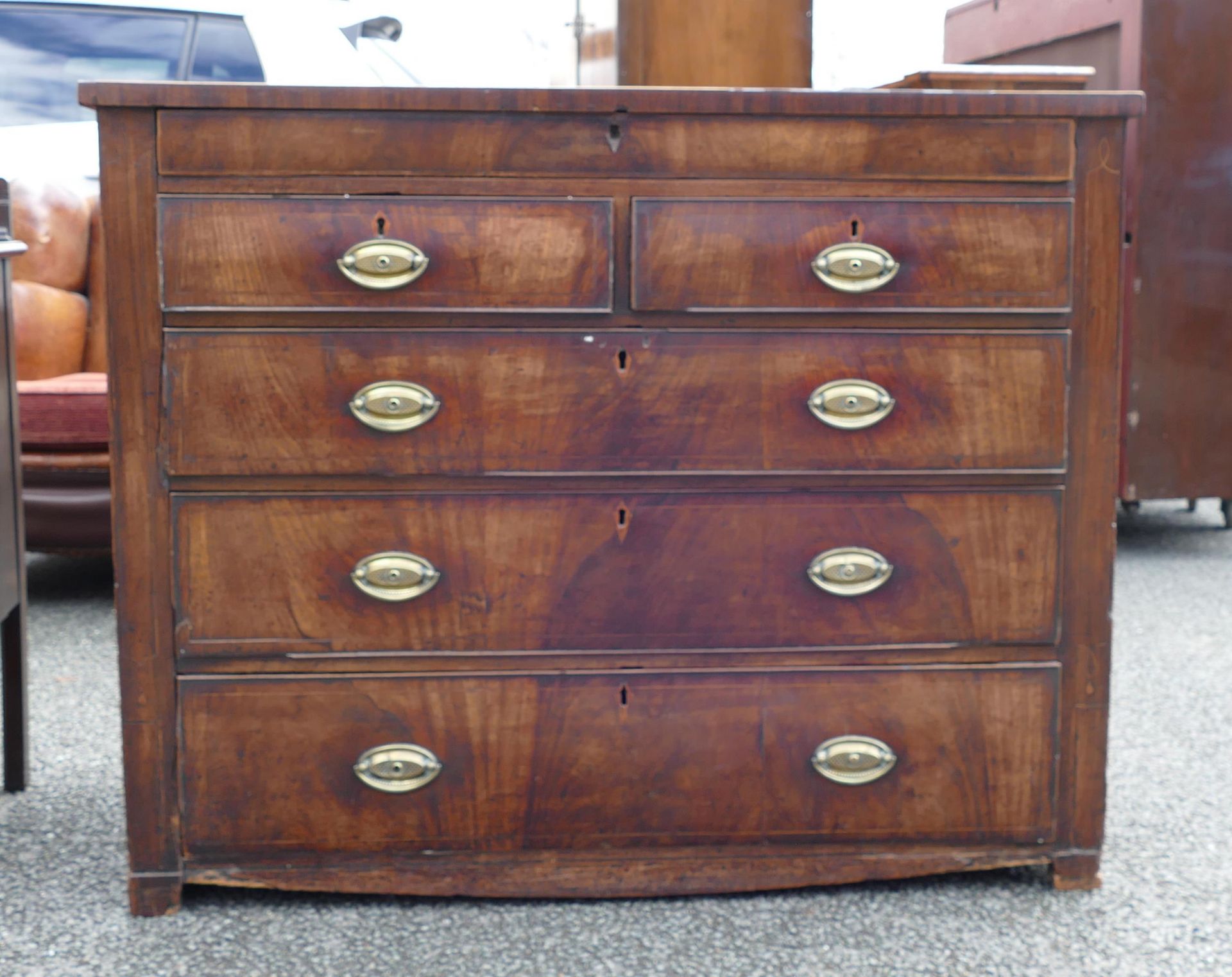 Distressed 19th Century Chest of 5 Drawers, length 118cm, depth 52cm & height 92cm - Image 2 of 2