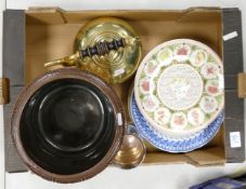 A mixed collection of items to include Bretbury planter, Wedgwood Calendar plates, Brass Kettle etc