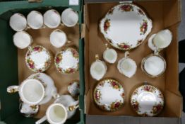 Royal Albert Old Country Rose patterned tea ware to include coffee pot, tea pot, cups, saucers, side