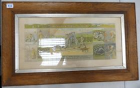 A framed print 'Widdicombe Fair'. 34cm x 65cm. in oak frame
