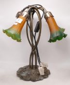 Tiffany Style Table Lamp., two glass shades missing, height 43cm