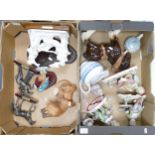 A mixed collection of items to include ceramic horse & fox, metal figures etc (2 trays)