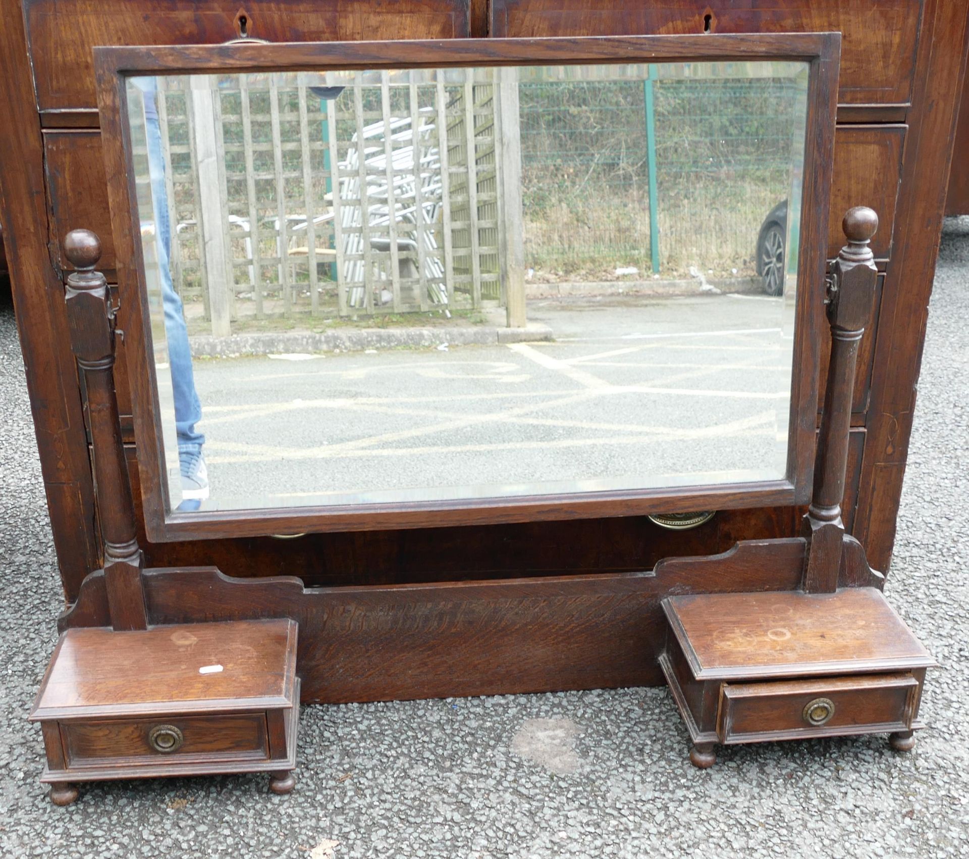 1920's Oak Framed Dressing Table Mirror, length 102cm - Image 2 of 2