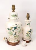 Two Masons lamp bases in the Chartreuse pattern. Height of tallest 38cm including fitting (2)