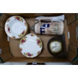 A mixed collection of items to include floral Sheriden pottery plates & rimmed bowls, German Beer