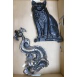 Large Cast Iron Cat Theme Door Stop & Similar Grotesque Fish theme item, tallest 35cm(2)