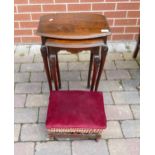 Upholstered Antique foot stool & nest of 2 later tables(2)