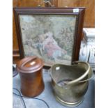 A mixed collection of items to fire screen, brass coal bucket & mid century wooden Ice Bucket(3)