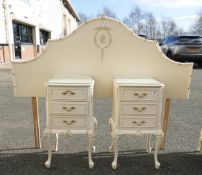 French Louis XV style reproduction painted Pair of bedside cabinets (70cm H 38cm W) together similar