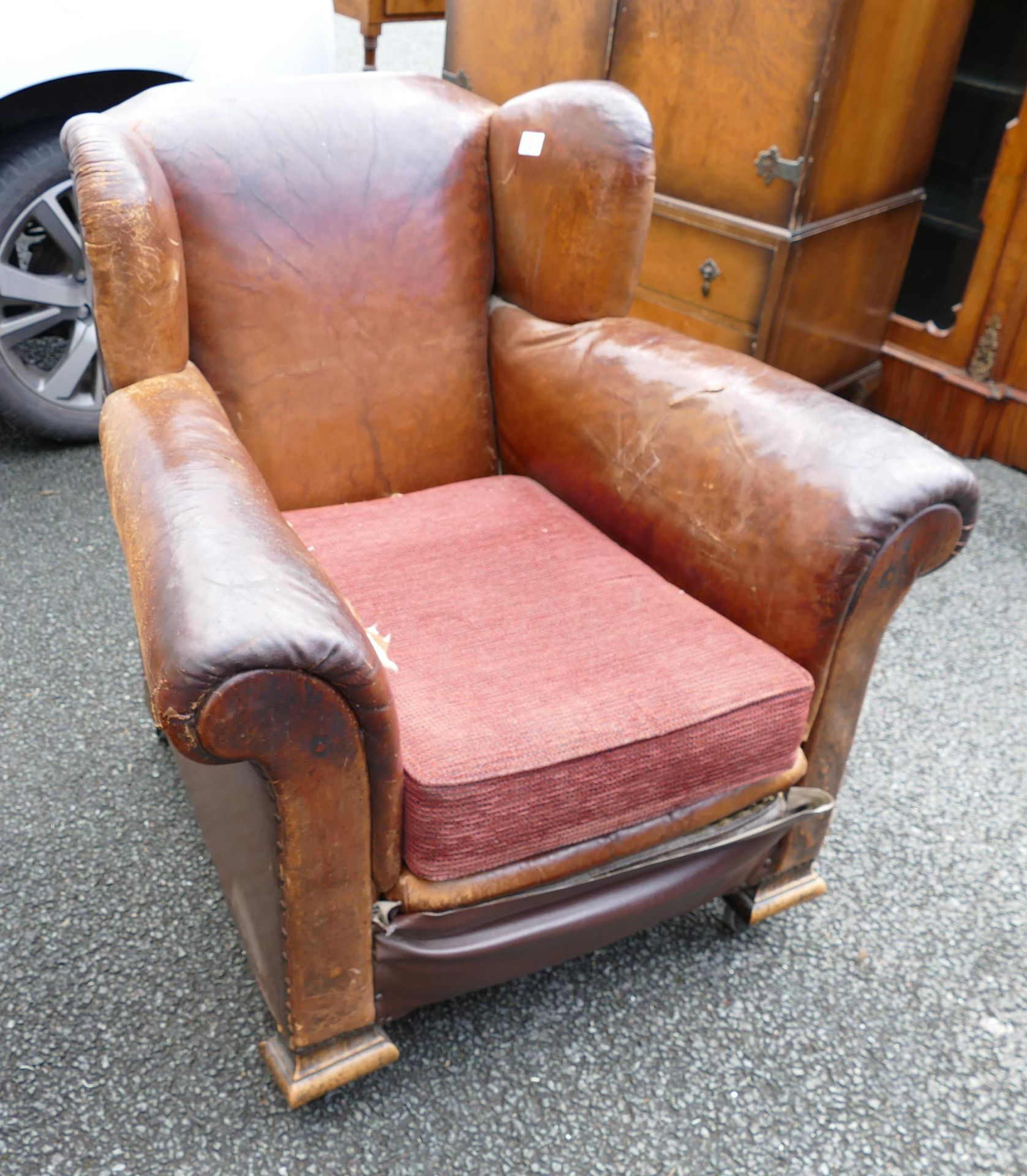 Distressed 19th Century Leather Armchair
