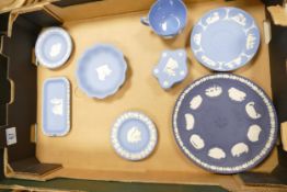 A mixed collection of Wedgwood Jasperware to include cup & saucer, pin dishes, Sporting Scenes