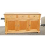 Solid modern oak 3 door 3 drawer sideboard 151cm W 87cm H