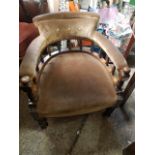 Antique Upholstered Bedroom Chair on Brass Castors