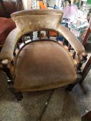 Antique Upholstered Bedroom Chair on Brass Castors