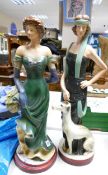 Two Large Plaster Art deco Lady Figures, height 53cm(2)