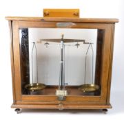 Oak Cased Scientific W B Nicholson Glasgow Scales complete with boxed weights(2)