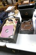 HMV Branded Black Box Type Table Top Gramophone & records