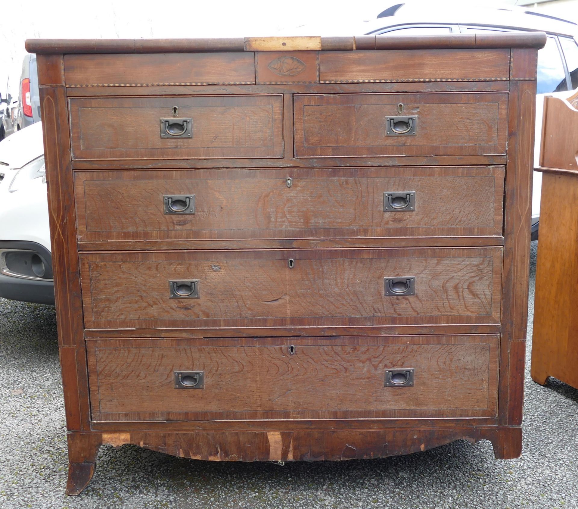 Distressed Inlaid Edwardian Chest of Five Drawers, length 121cm, height 116cm & depth 53cm - Image 2 of 10
