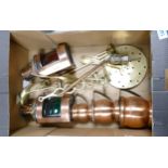 A mixed collection of items to include reproduction copper ships lanterns, copper measures etc