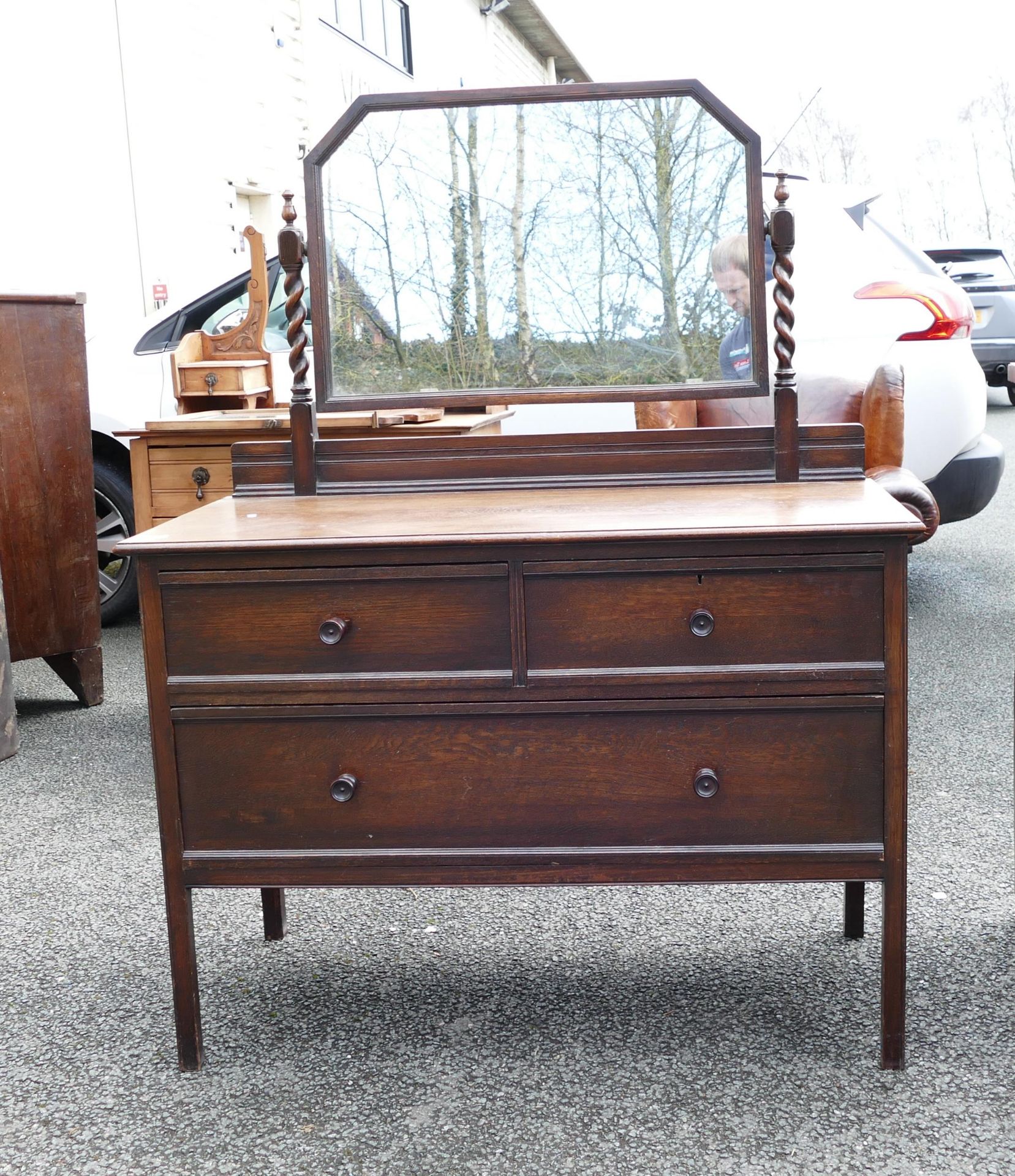 1920's Oak Dressing Table , length 107cm, depth 52cm & height including mirror 139cm