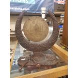 Indian Carved Hardwood Dinner Gong, height 31cm