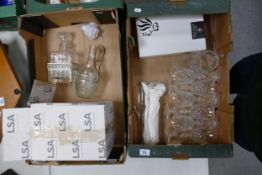 A collection of Royal Doulton, Wordsley, LSA & similar cut glass crystal & glass ware (2 trays)