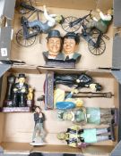 A collection of Resin Charlie Chaplin & Laurel and Hardy figures & ornaments(2 trays)