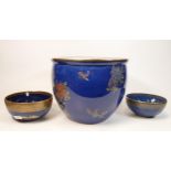 Carlton Ware Large Blue Floral planter & 2 smaller bowls, tallest 18.5cm(3)