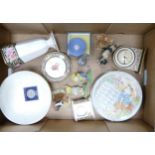 A mixed collection of items to include Wedgwood Clio pattern mantle clocks, fruit bowl, wedgwood