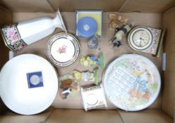 A mixed collection of items to include Wedgwood Clio pattern mantle clocks, fruit bowl, wedgwood