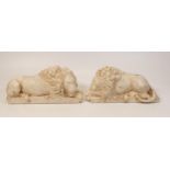 Two Decorative Marble Effect Lion Ornaments, length 22cm(2)