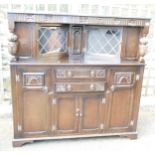 Dark oak priory style Court Cupboard buffet 138cm H 140cm W