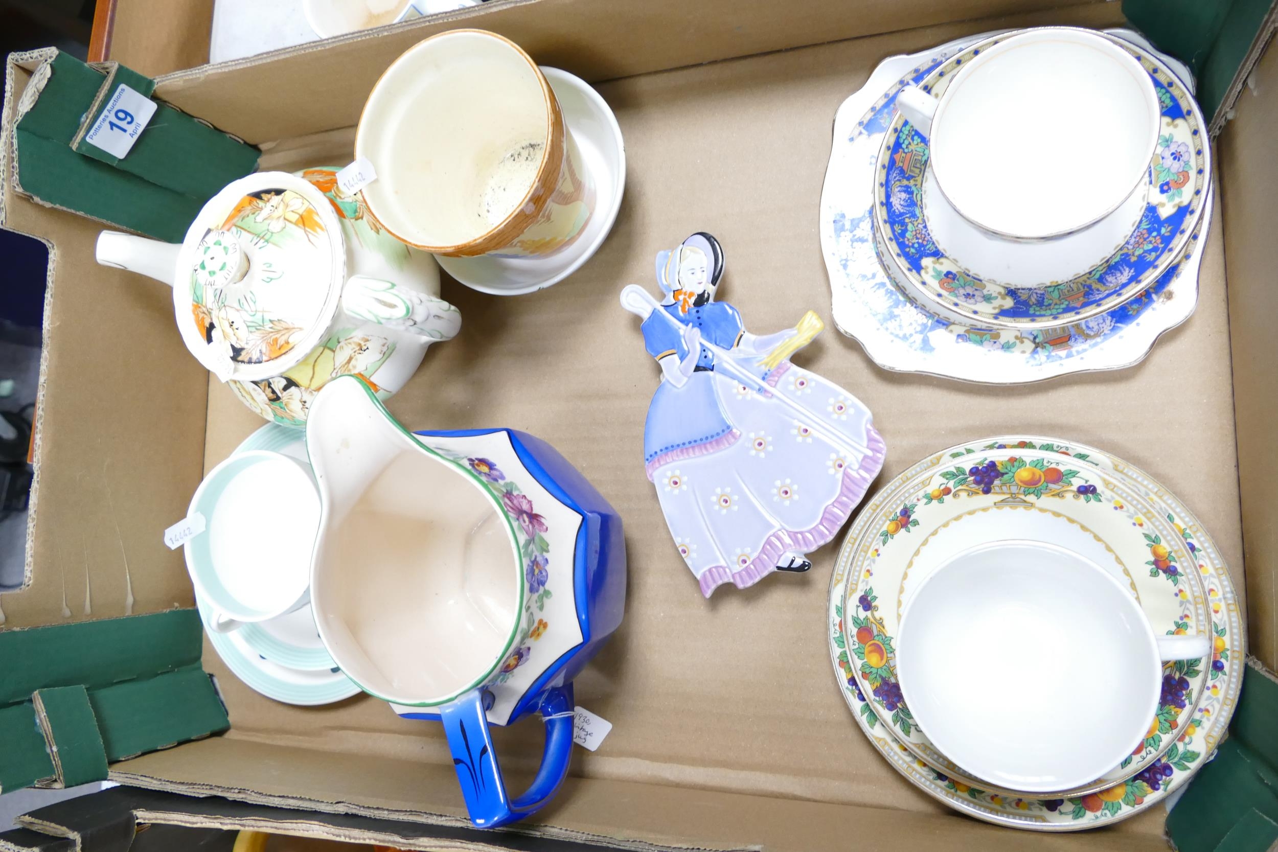 A mixed collection of items to include floral & polka dot patterned trio's, Grindley hand finished