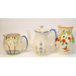 A mixed collection of items to include hand decorated art Deco Style Teapot, Water Jug & Vase,