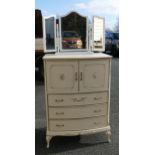 French Louis XV style reproduction painted Chest of 4 drawers Tall Boy Chest of 3 Drawers 120cm W