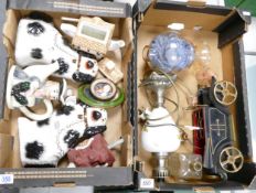 A mixed collection of items to include pair of Staffordshire dogs, electric oil shaped lamp etc (2