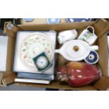 A mixed collection of items to include Royal Doulton Mantle Clock, similar Buckingham patterned