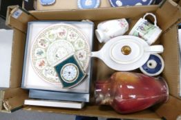 A mixed collection of items to include Royal Doulton Mantle Clock, similar Buckingham patterned