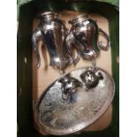 Four Piece Silver Plated Tea Service together with a Gallery Tray (1 Tray)